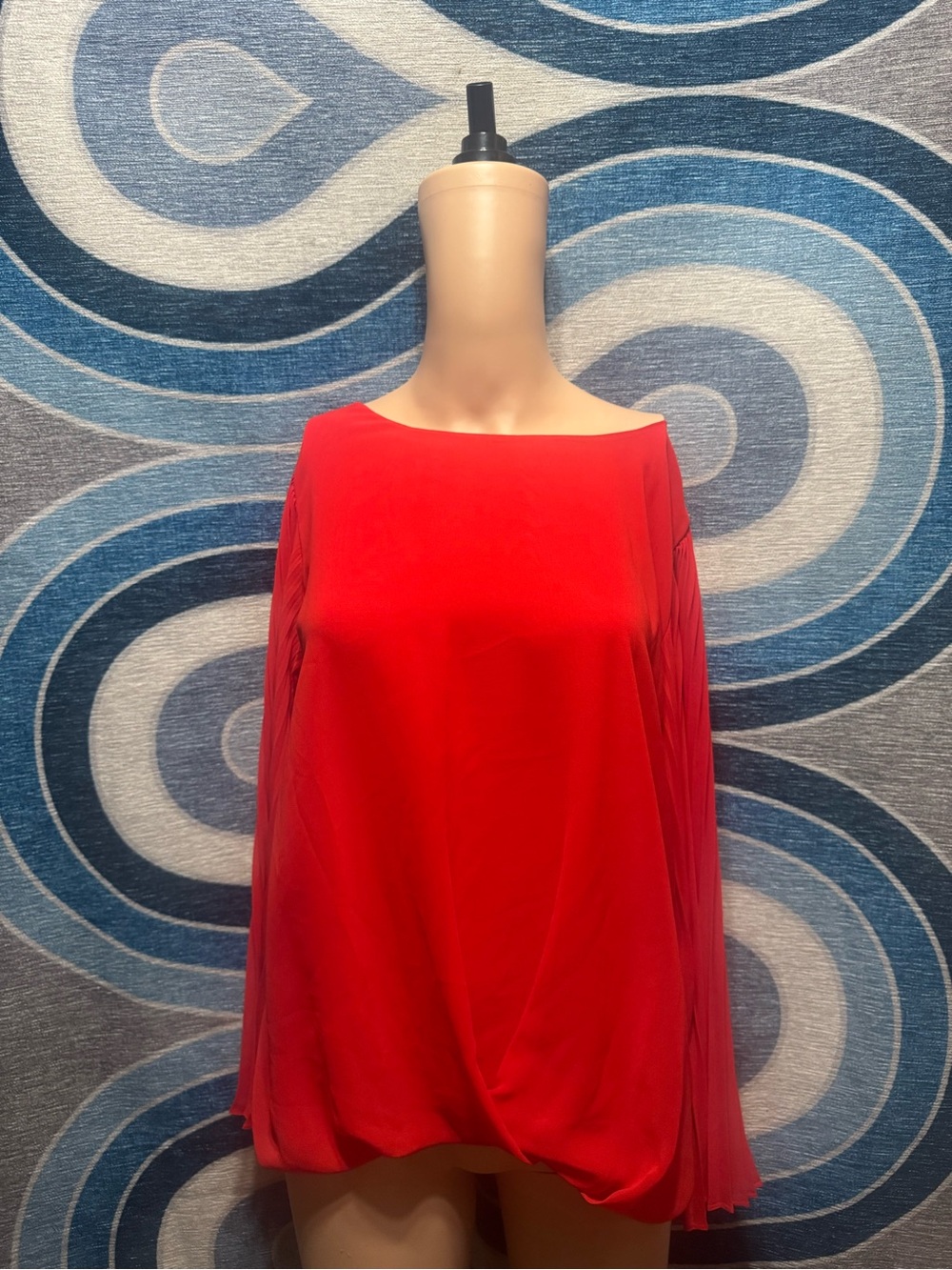 Vince Camuto Red Off-Shoulder Pleated Sleeve Tunic